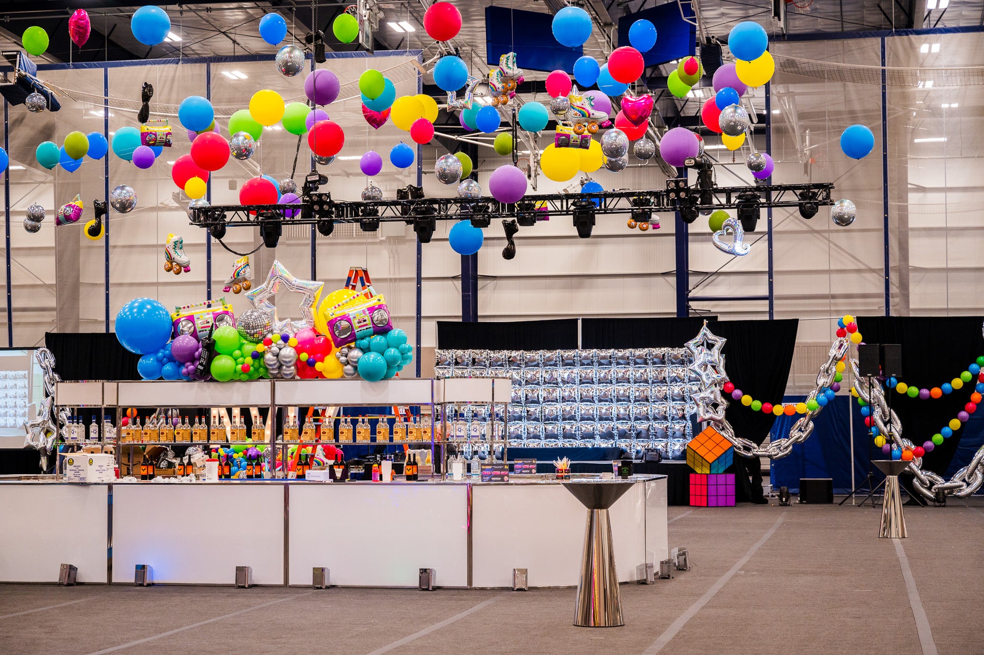 ceiling installation corporate event decor balloons near me sacramento branded activation decor