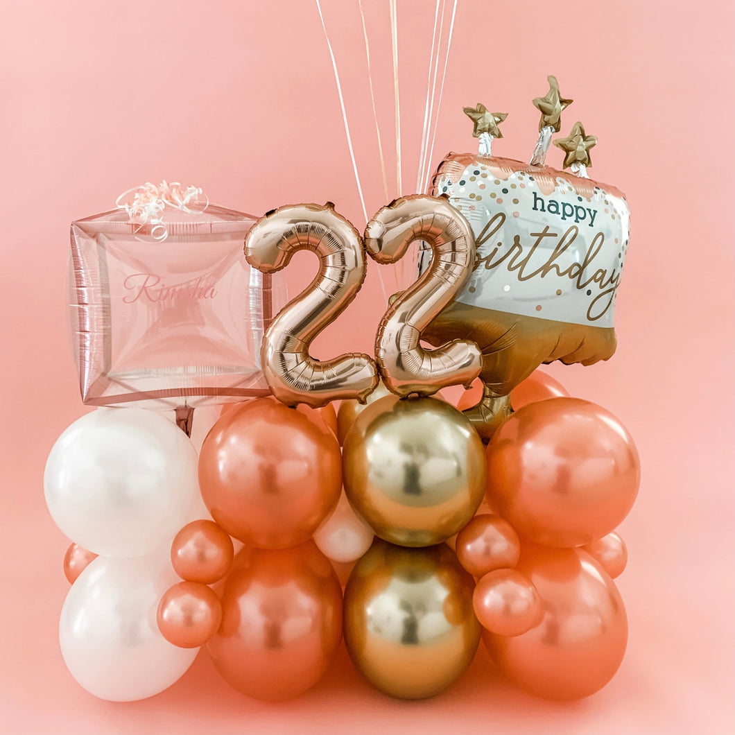 Rose Gold Birthday Present & Cake Bouquet✨ - Lush Balloons